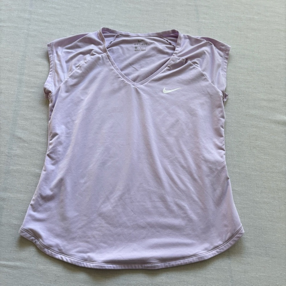 Nike Lavender V-Neck Short Sleeve Tee with White Swoosh